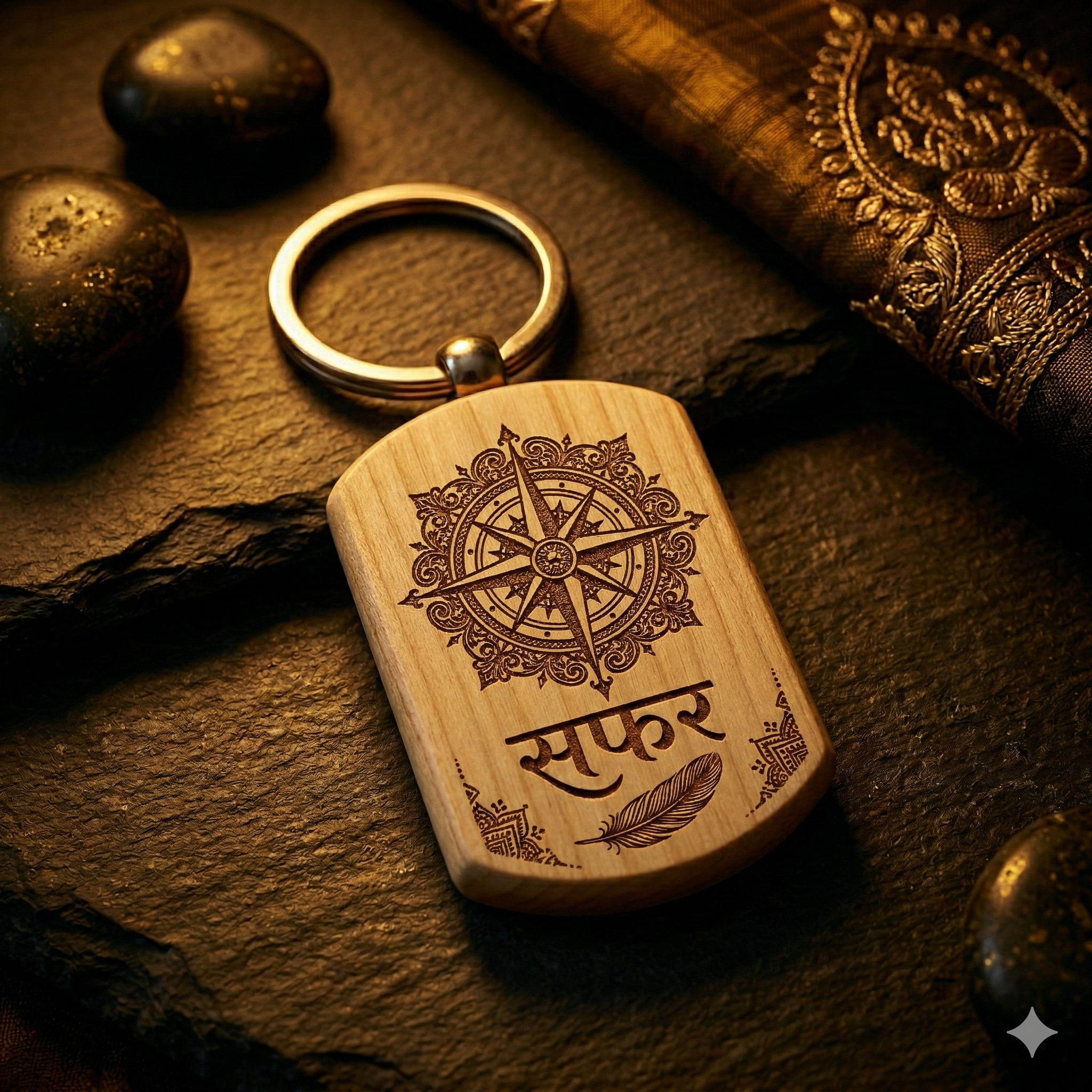 Custom Engraved Natural Wood Keychain